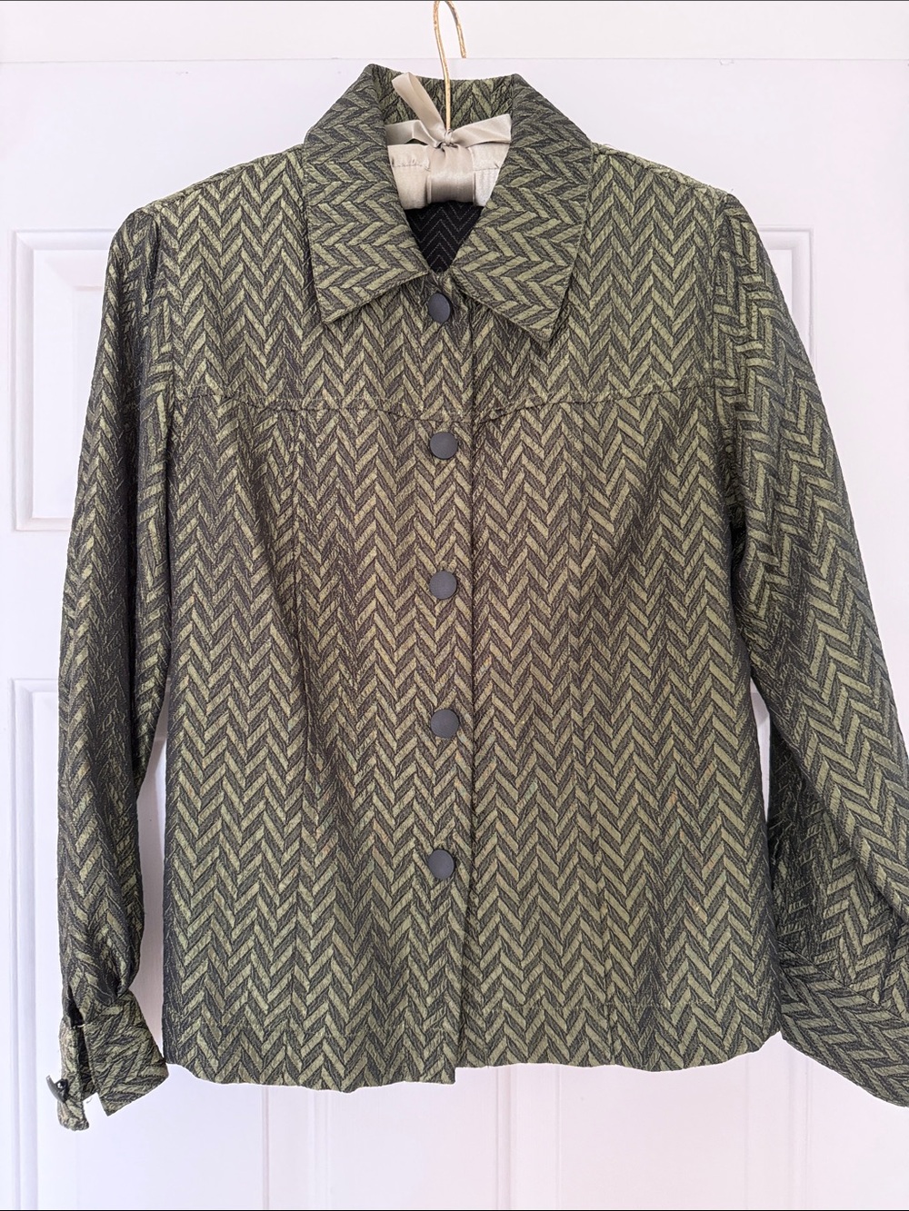 erin london Olive Chevron Button-Front Shirt Jacket - Size PS